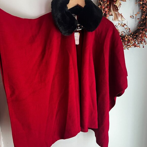 Anne Klein Women's Faux Fur Collar Ponco Sz MEDIUM in Titian Red/Anne Black - Picture 5 of 12